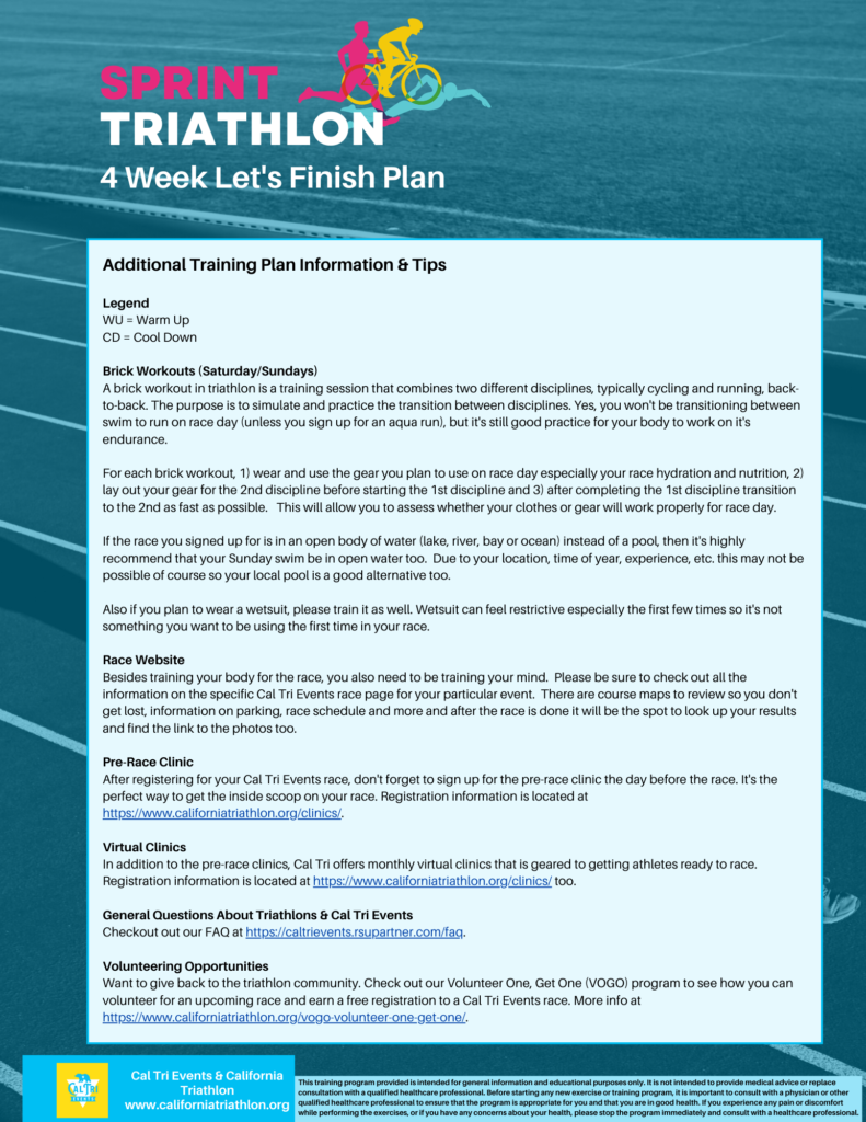 Four Week Let's Finish Sprint Triathlon Plan - Image 2